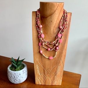 Pink layered necklace with wooden beads ✨